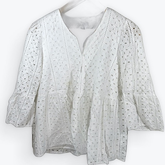 Mud pie Size Large Eyelet‎ White Lacey Top Blouse - Picture 1 of 5